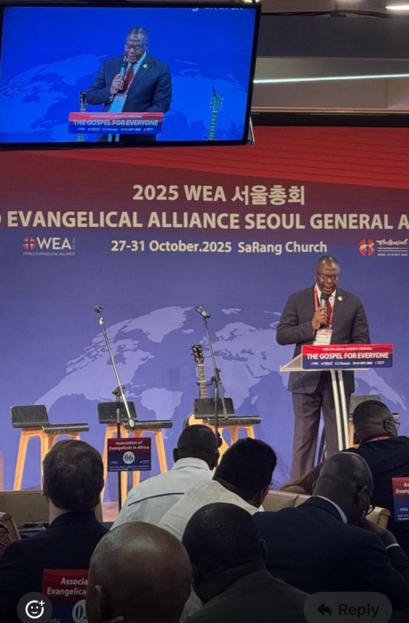 WEA執行主席古德威爾.沙納在開幕式中分享團結使命的重要性。(翻攝自FB@The  World Evangelical Alliance)